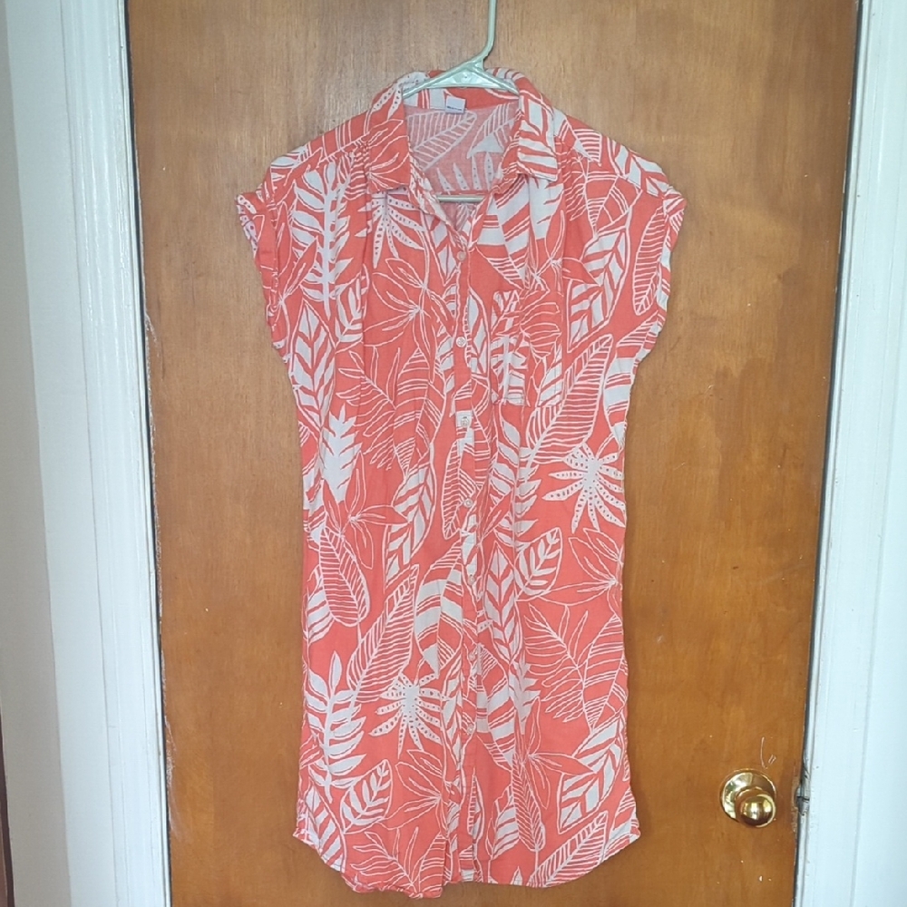 Old Navy Coral and White Leaf Print Dress